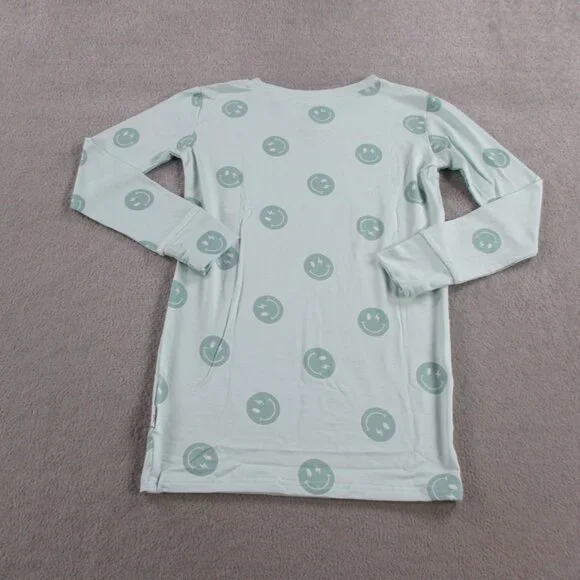 Blush Lotus Bamboo Pajama Set Girls 9/10 Blue Smiley Face Print Soft Lounge - Picture 4 of 9